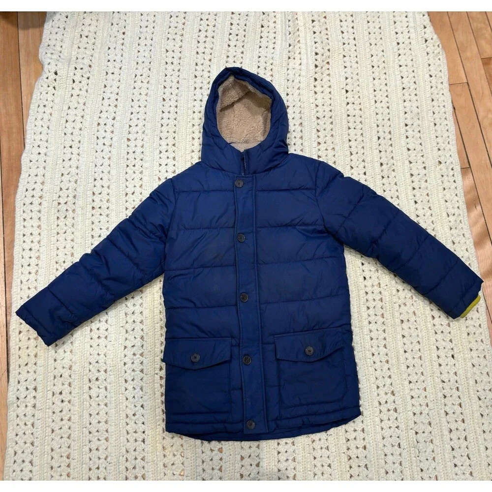 mini boden winter jacket coat 9/10 140 fair navy blue puffer parka warm